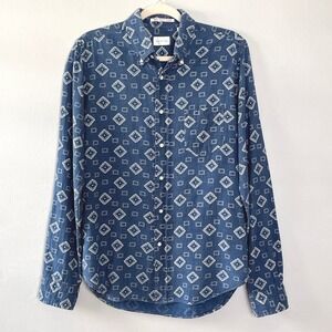 GANT Rugger Indigo‎ Oxford Oblong Print Button Down Shirt Mens M Blue Casual